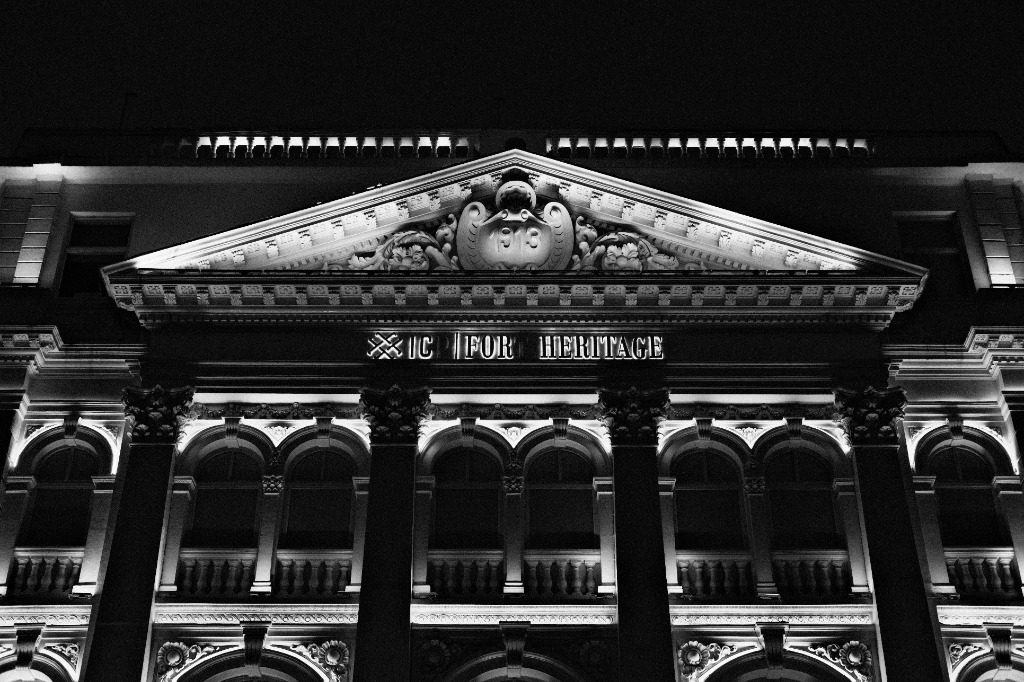 IC Fort Heritage at night, showing off the crushed blacks and high contrast of pushed Tri-X 400.